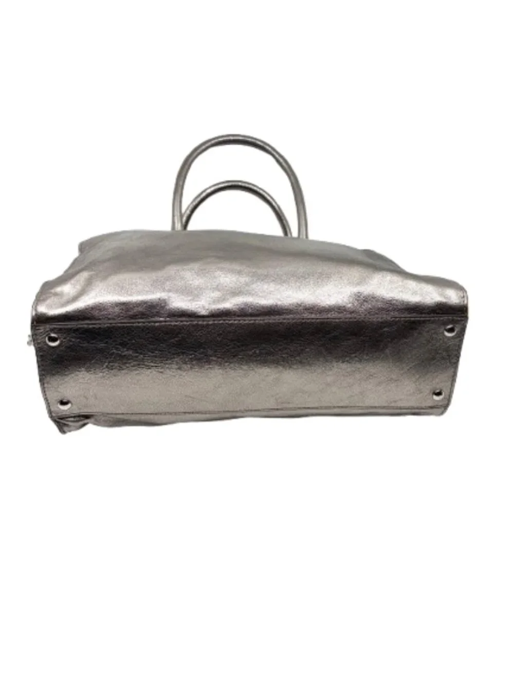 MICHAEL KORS~Hamilton~LARGE METALLIC PEBBLED SILVER LEATHER SATCHEL TOTE BAG